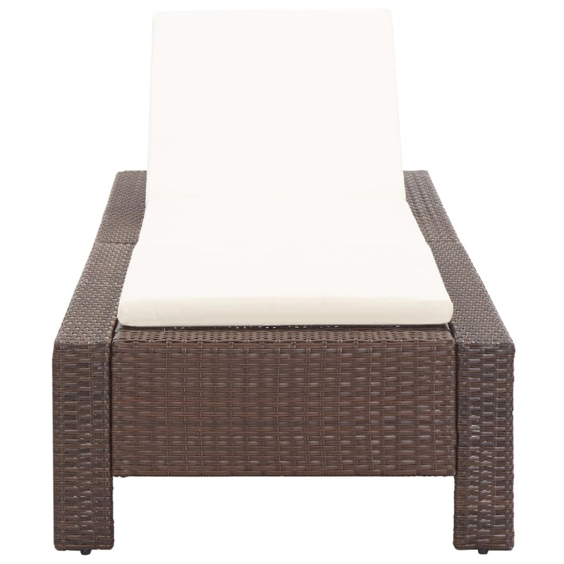 vidaXL Sunbed with Cushion Brown Poly Rattan