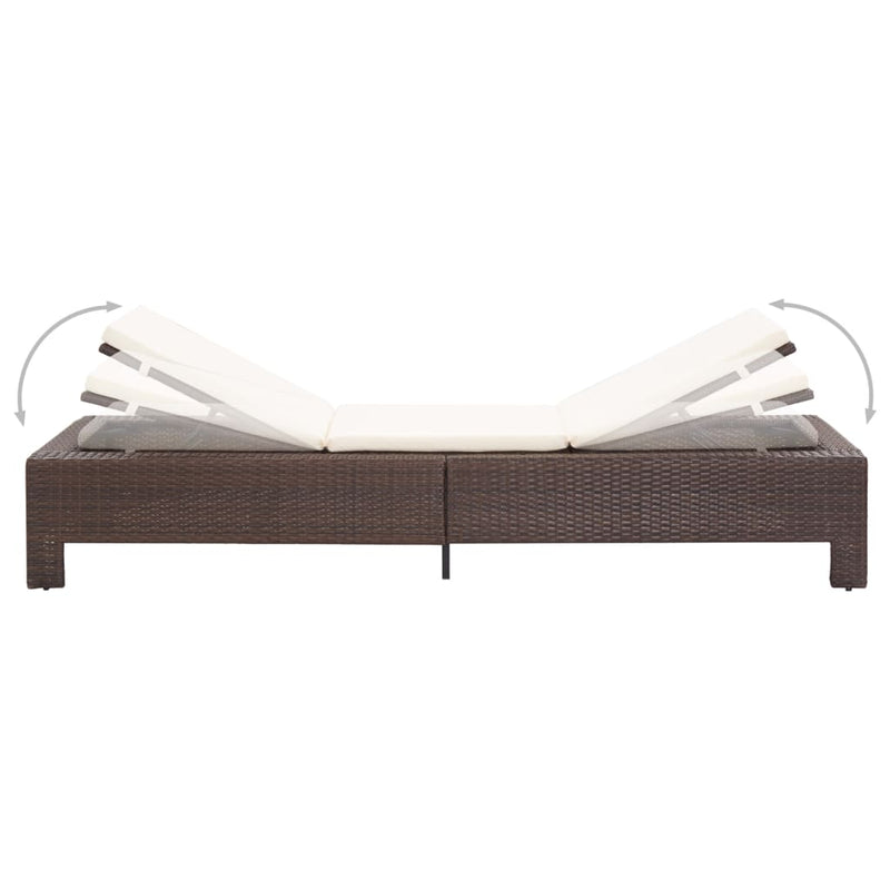 vidaXL Sunbed with Cushion Brown Poly Rattan
