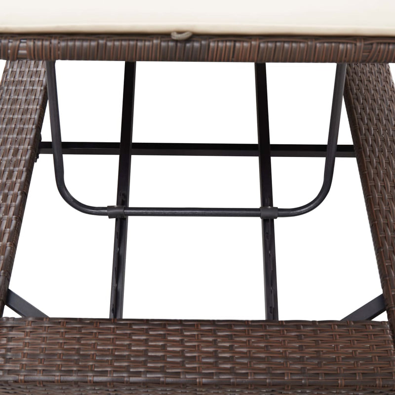 vidaXL Sunbed with Cushion Brown Poly Rattan