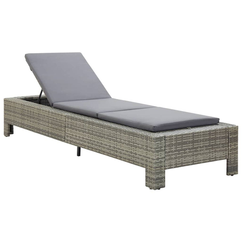 vidaXL Sunbed with Cushion Brown Poly Rattan