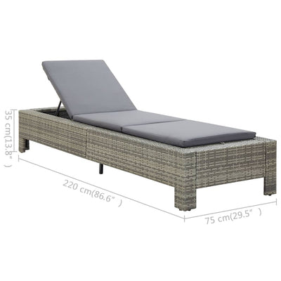 vidaXL Sunbed with Cushion Brown Poly Rattan