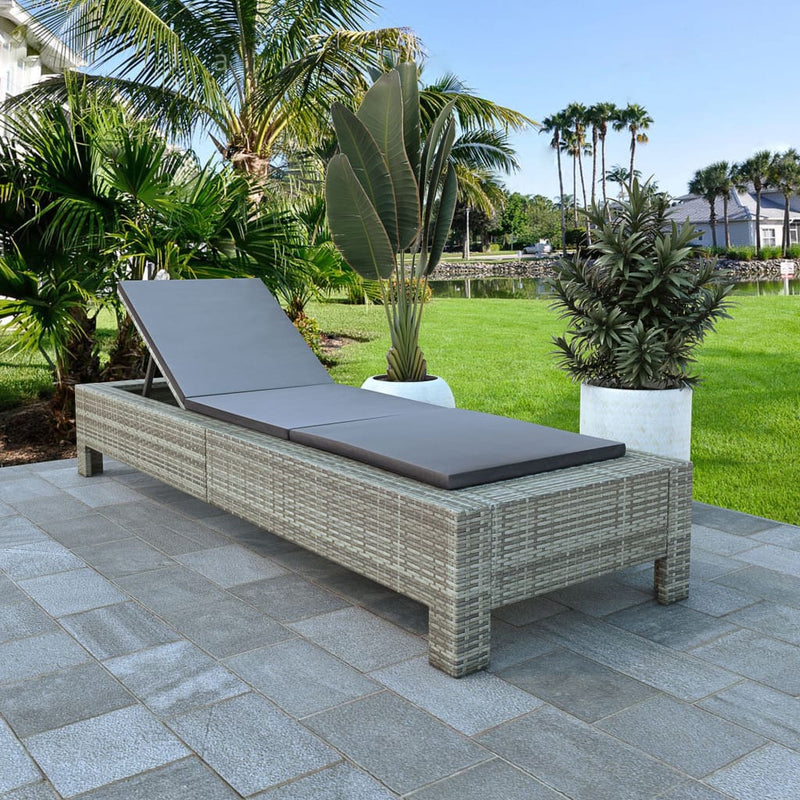 vidaXL Sunbed with Cushion Brown Poly Rattan