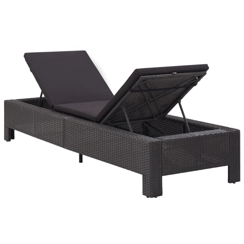 vidaXL Sunbed with Cushion Brown Poly Rattan