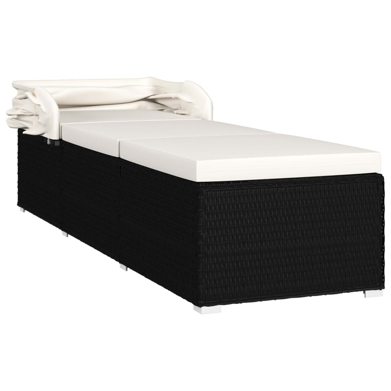 vidaXL Sun Lounger with Canopy and Cushion Poly Rattan Brown