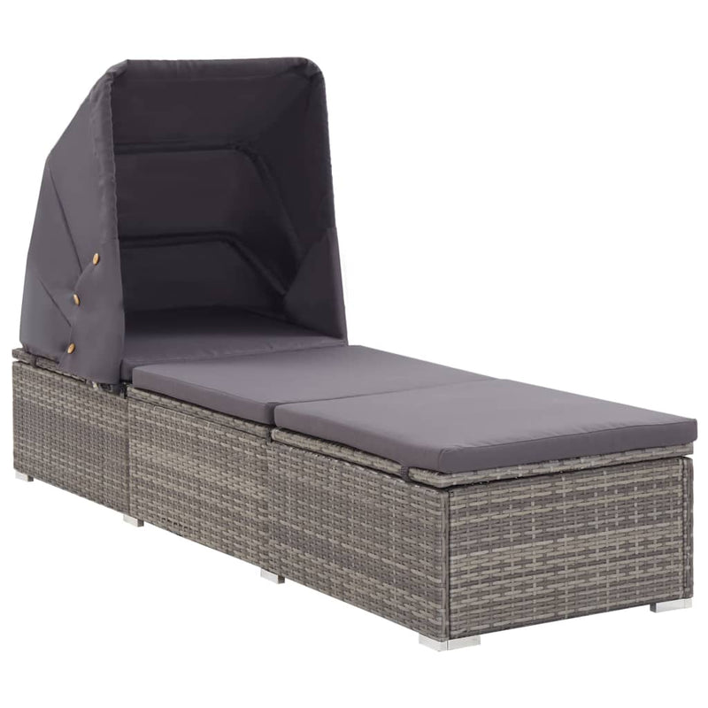 vidaXL Sun Lounger with Canopy and Cushion Poly Rattan Brown
