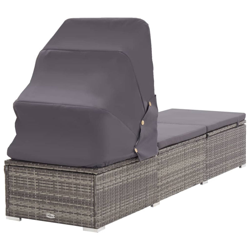 vidaXL Sun Lounger with Canopy and Cushion Poly Rattan Brown