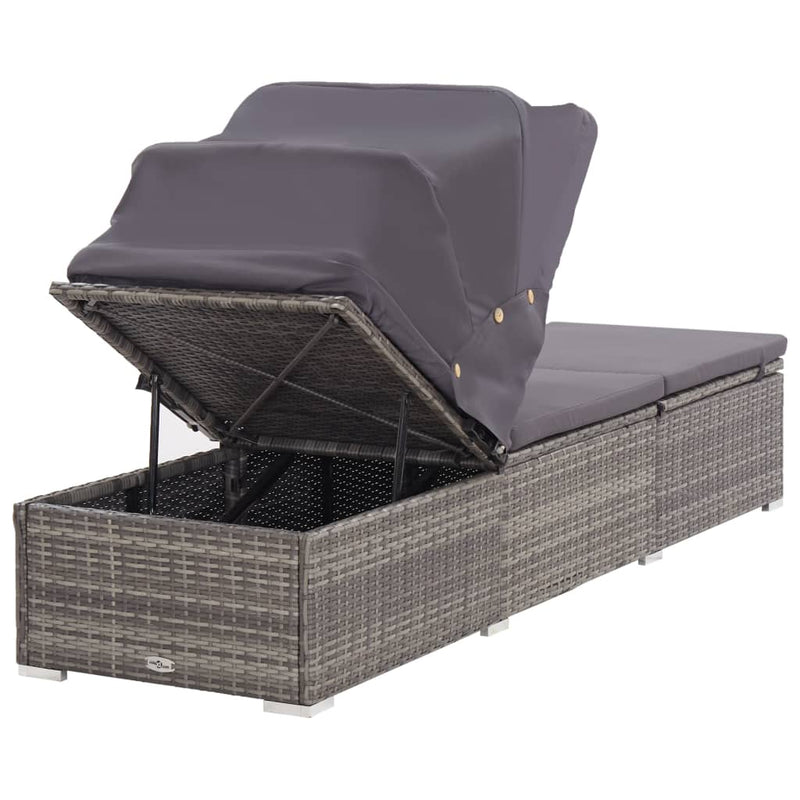 vidaXL Sun Lounger with Canopy and Cushion Poly Rattan Brown