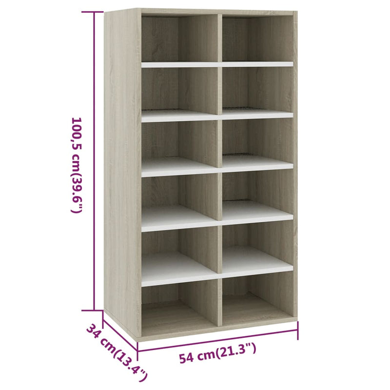 vidaXL Shoe Rack Sonoma Oak 54x34x100.5 cm Engineered Wood