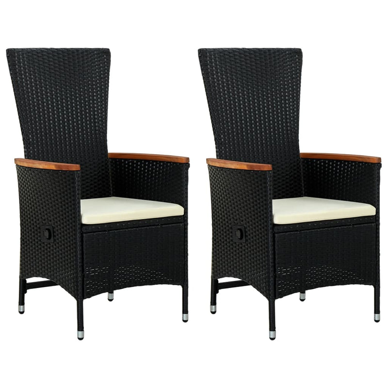 vidaXL Outdoor Chairs 2 pcs with Cushions Poly Rattan Black