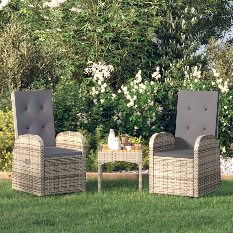 vidaXL Reclining Garden Chairs 2 pcs with Cushions Poly Rattan Grey