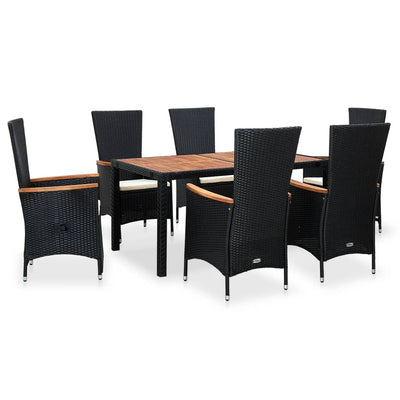 vidaXL 7 Piece Outdoor Dining Set Poly Rattan Acacia Wood Black