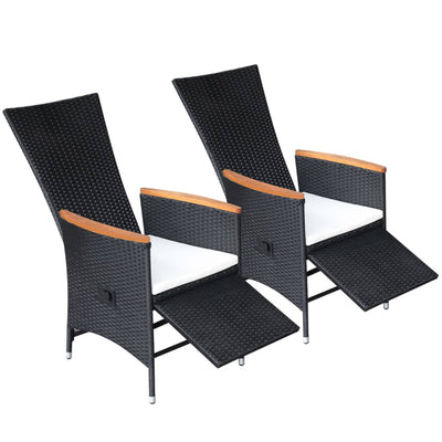 vidaXL Reclining Garden Chairs 2 pcs with Cushions Poly Rattan Black