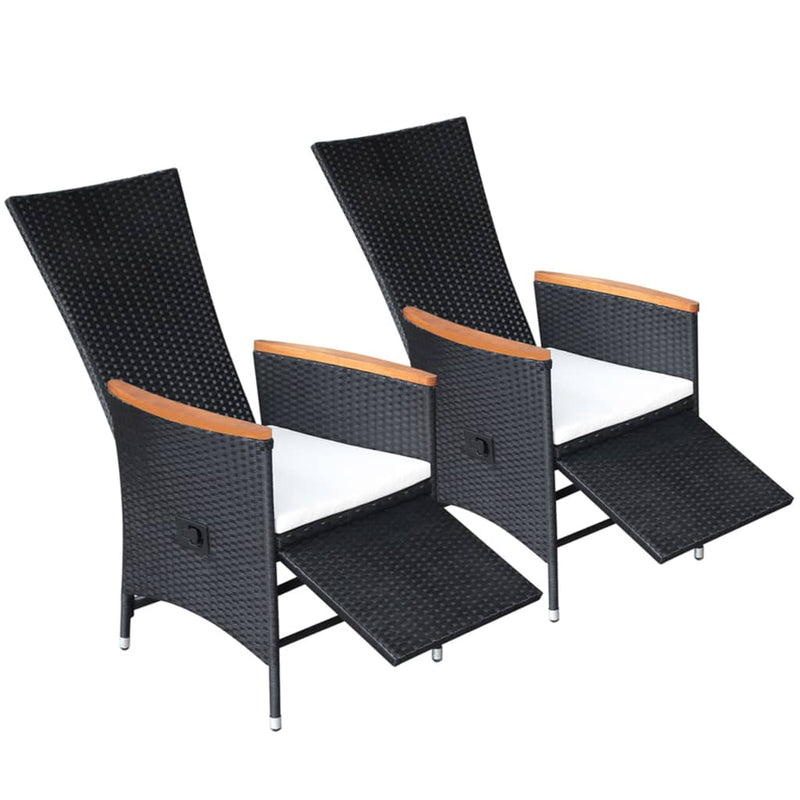 vidaXL Reclining Garden Chairs 2 pcs with Cushions Poly Rattan Black
