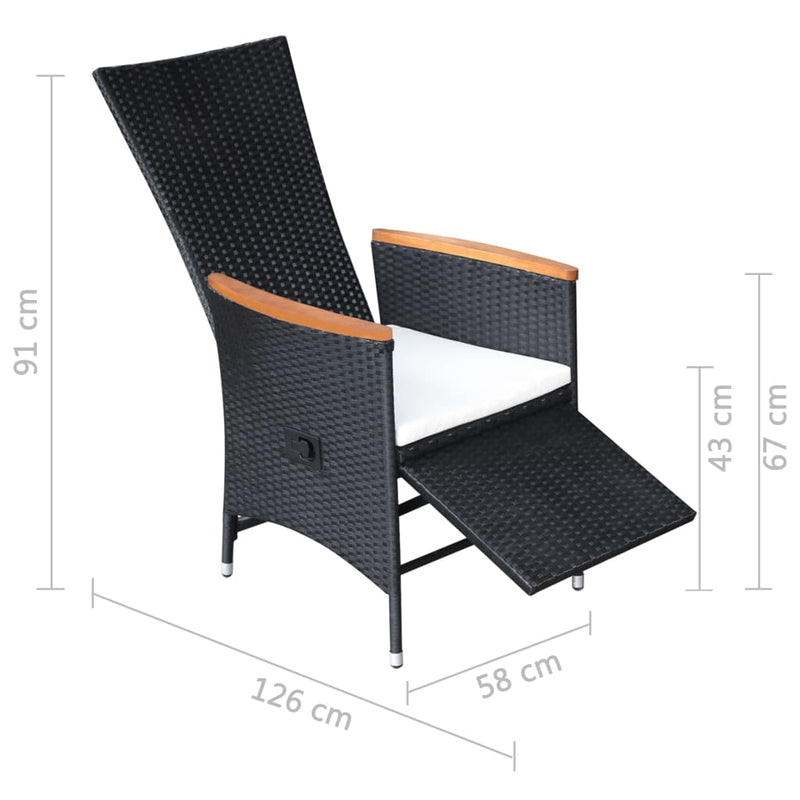 vidaXL Reclining Garden Chairs 2 pcs with Cushions Poly Rattan Black
