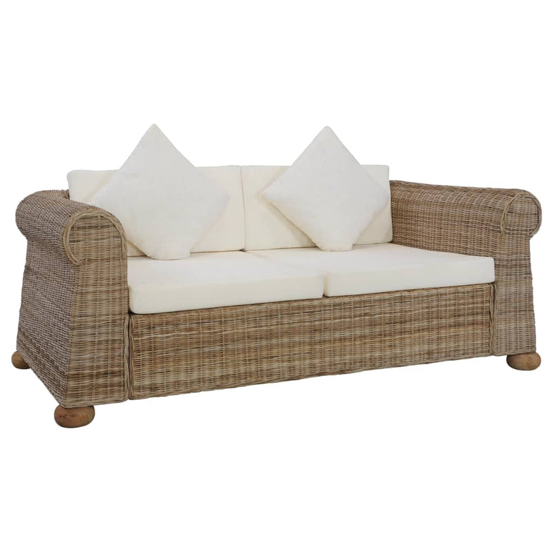vidaXL 2 Piece Sofa Set with Cushions Brown Natural Rattan