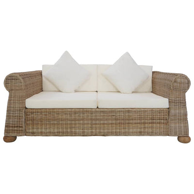 vidaXL 2 Piece Sofa Set with Cushions Brown Natural Rattan