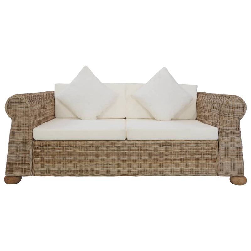 vidaXL 2 Piece Sofa Set with Cushions Brown Natural Rattan