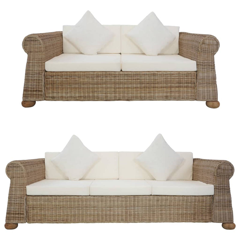 vidaXL 2 Piece Sofa Set with Cushions Brown Natural Rattan