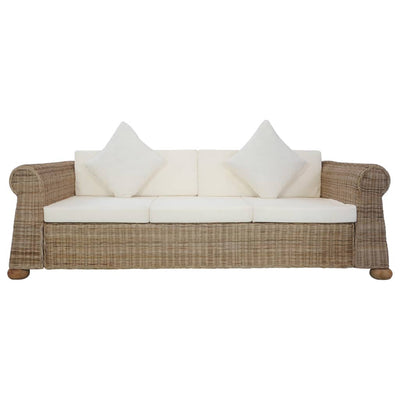 vidaXL 2 Piece Sofa Set with Cushions Brown Natural Rattan