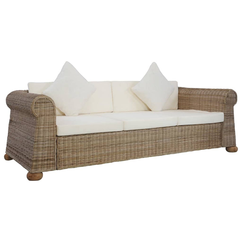 vidaXL 3 Piece Sofa Set with Cushions Brown Natural Rattan