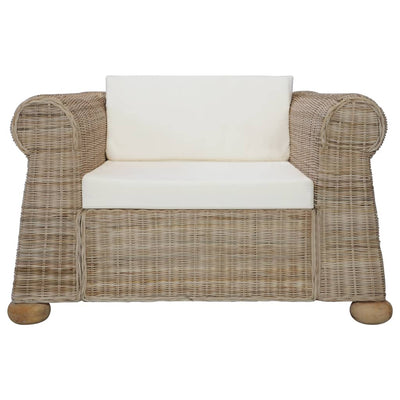 vidaXL 3 Piece Sofa Set with Cushions Brown Natural Rattan