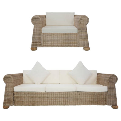 vidaXL 2 Piece Sofa Set with Cushions Natural Rattan