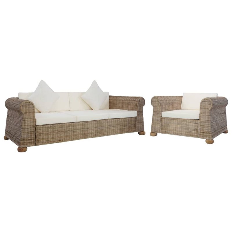 vidaXL 2 Piece Sofa Set with Cushions Natural Rattan