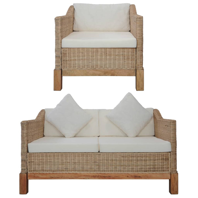 vidaXL 2 Piece Sofa Set with Cushions Natural Rattan