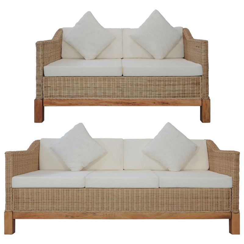 vidaXL 2 Piece Sofa Set with Cushions Natural Rattan