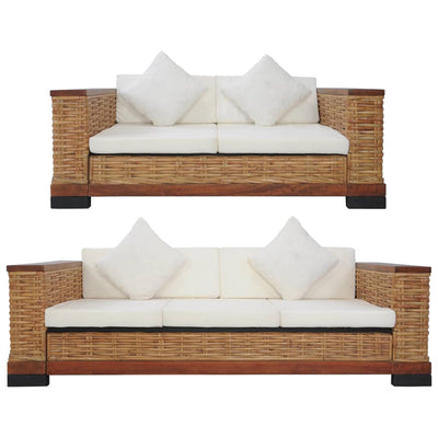 vidaXL 2 Piece Sofa Set with Cushions Brown Natural Rattan
