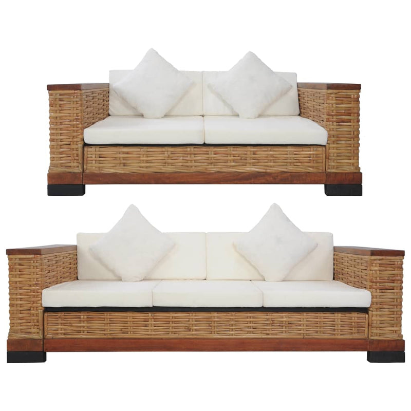 vidaXL 2 Piece Sofa Set with Cushions Brown Natural Rattan