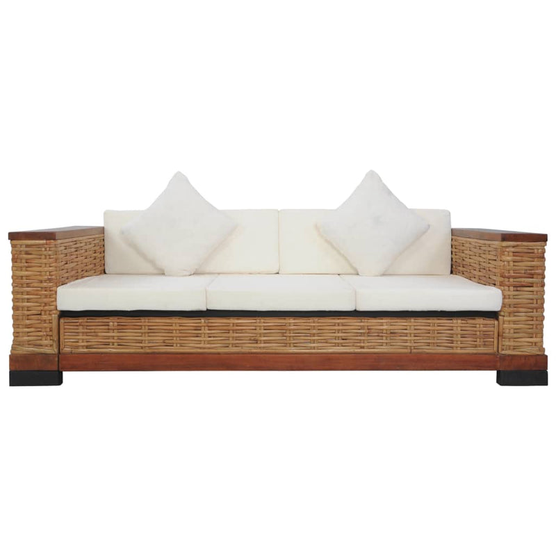 vidaXL 3 Piece Sofa Set with Cushions Brown Natural Rattan