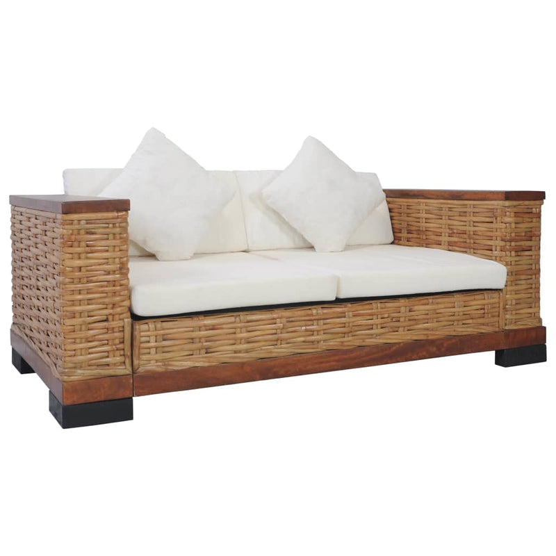 vidaXL 3 Piece Sofa Set with Cushions Brown Natural Rattan