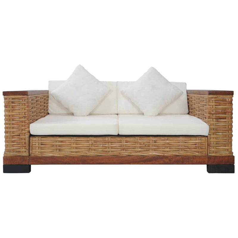 vidaXL 3 Piece Sofa Set with Cushions Brown Natural Rattan