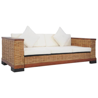 vidaXL 3 Piece Sofa Set with Cushions Brown Natural Rattan