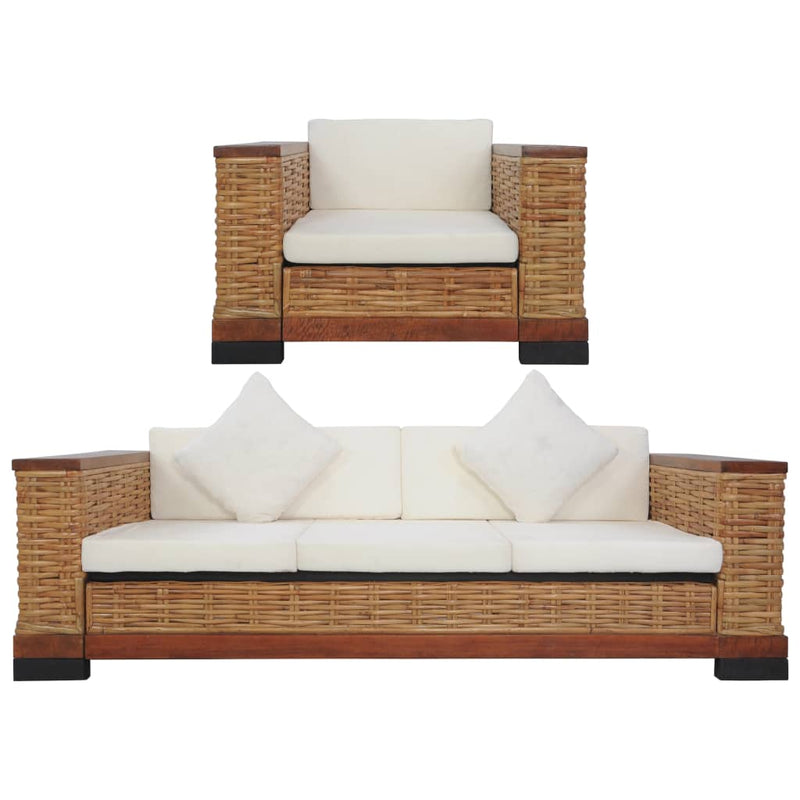 vidaXL 2 Piece Sofa Set with Cushions Natural Rattan
