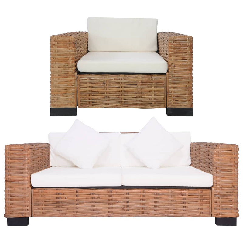 vidaXL 2 Piece Sofa Set with Cushions Brown Natural Rattan