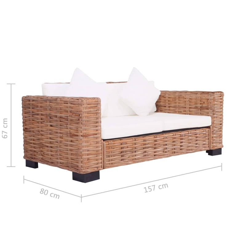 vidaXL 2 Piece Sofa Set with Cushions Brown Natural Rattan