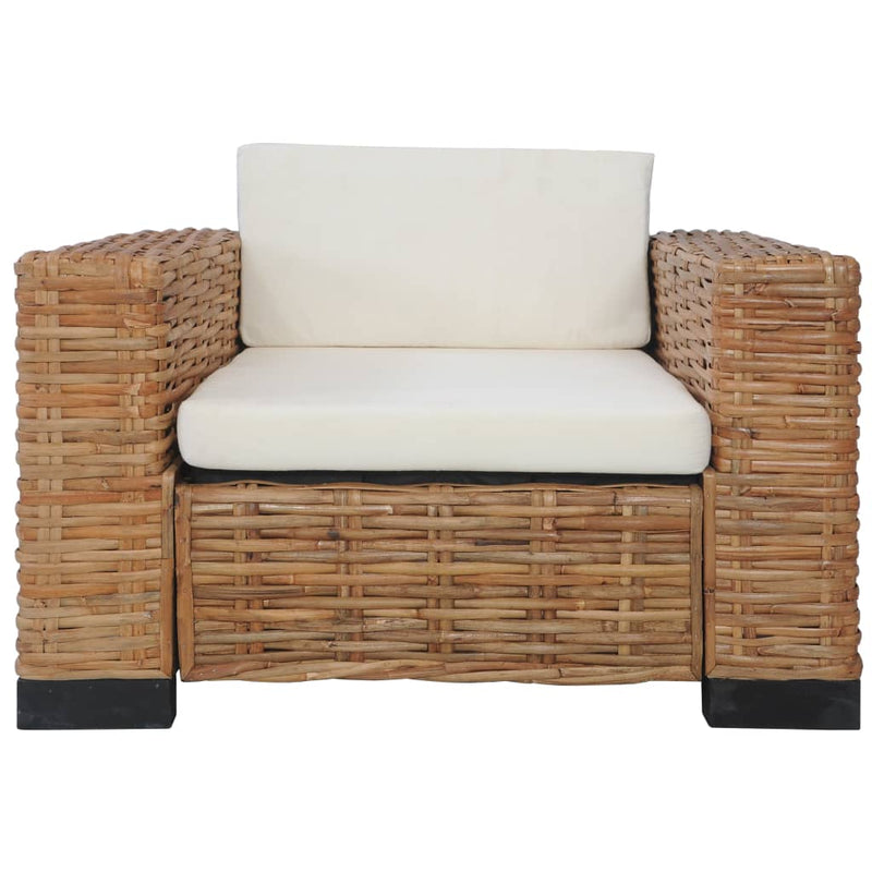 vidaXL 3 Piece Sofa Set with Cushions Brown Natural Rattan