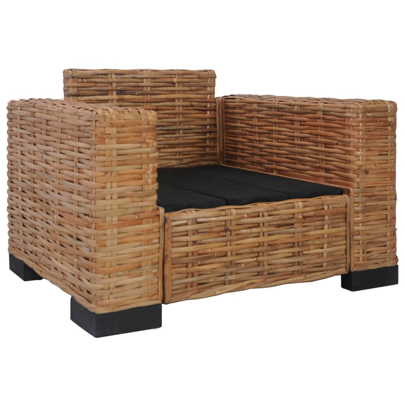 vidaXL 3 Piece Sofa Set with Cushions Brown Natural Rattan