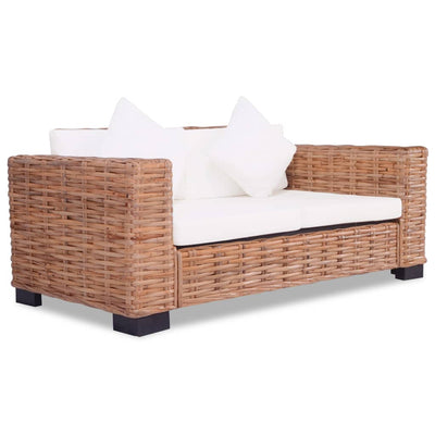vidaXL 3 Piece Sofa Set with Cushions Brown Natural Rattan