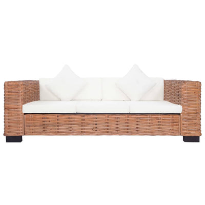 vidaXL 3 Piece Sofa Set with Cushions Brown Natural Rattan