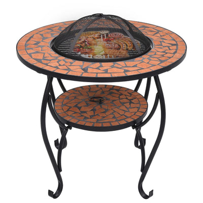 vidaXL Mosaic Fire Pit Table Black and White 68 cm Ceramic