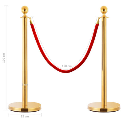 vidaXL 3 Piece VIP Queue Barrier Set Stainless Steel Gold