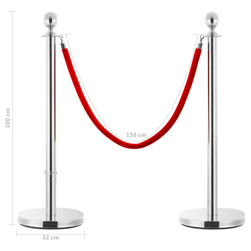 vidaXL 3 Piece VIP Queue Barrier Set Stainless Steel Gold