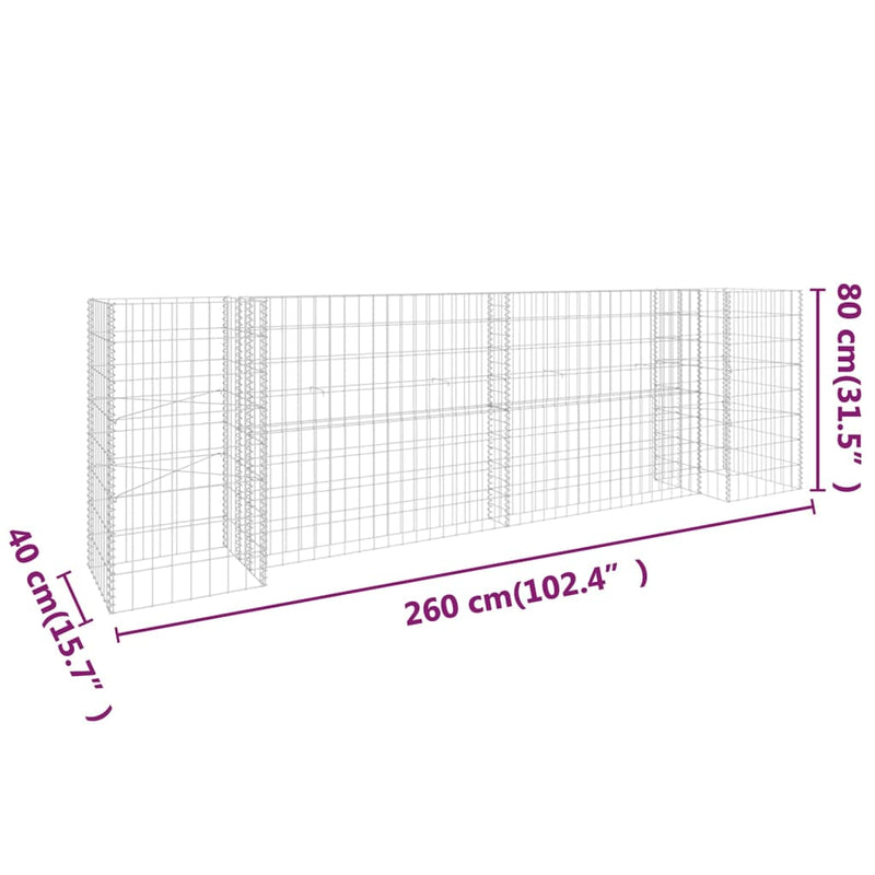 vidaXL H-Shaped Gabion Planter Steel Wire 260x40x60 cm