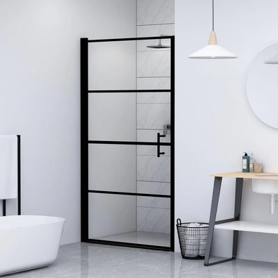 vidaXL Shower Door Tempered Glass 91x195 cm Black