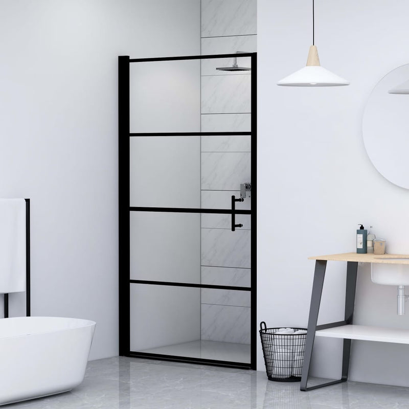 vidaXL Shower Door Tempered Glass 91x195 cm Black
