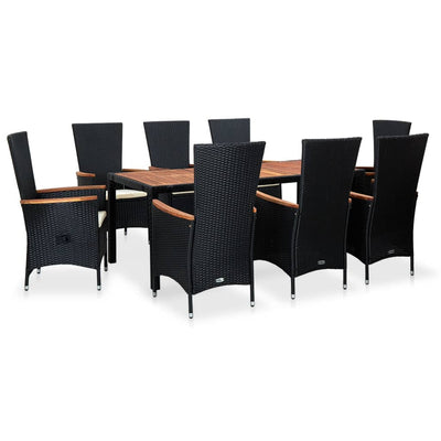 vidaXL 9 Piece Outdoor Dining Set Poly Rattan Acacia Wood Black