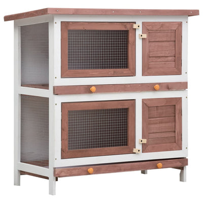 vidaXL Outdoor Rabbit Hutch 4 Doors Grey Wood